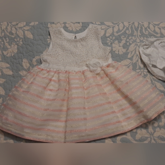 The Children's Place baby dress 12-18 months cream with pink and gold stripes - Picture 2 of 6